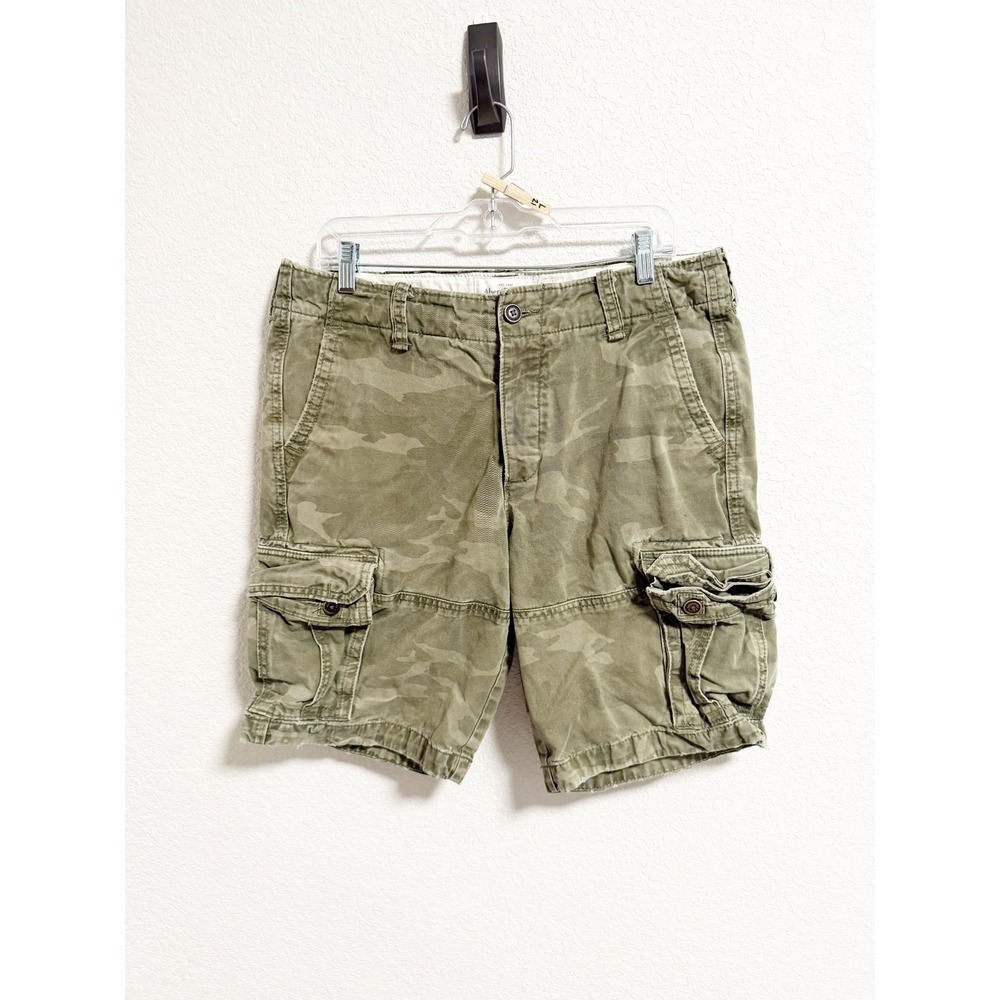 Abercrombie & Fitch Y2K Mens Camo Cargo‎ Shorts Utility Button Fly Green Sz 34